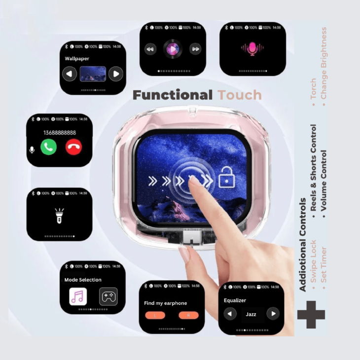 AirMax Touch-N-Play Earbuds with Screen and ANC