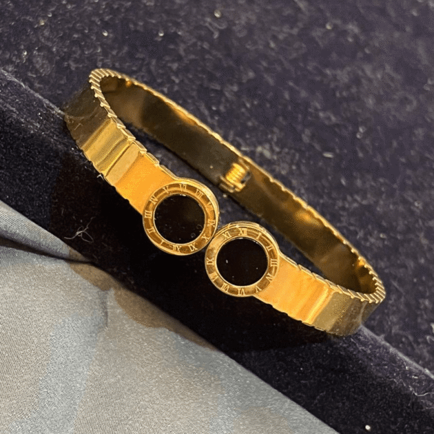 Twin Dial Black Enamel Bracelet
