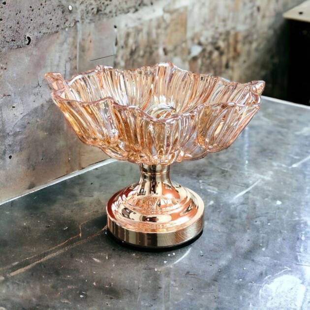 Glass Fruit Bowl for Dining Table with Copper Stand