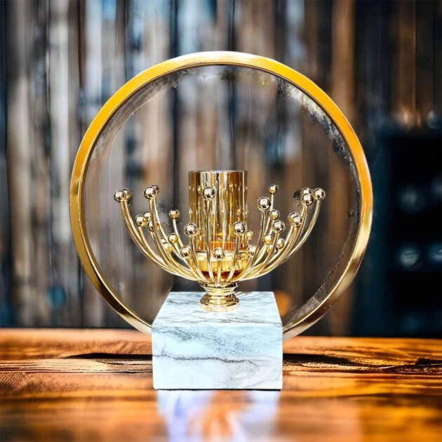 Metal Lotus Candle Stand with Glass for Home Decor